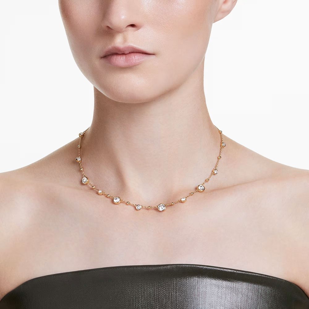 Swarovski Imber necklace Round cut, Scattered design, White, Gold-tone plated 5680090 (2)