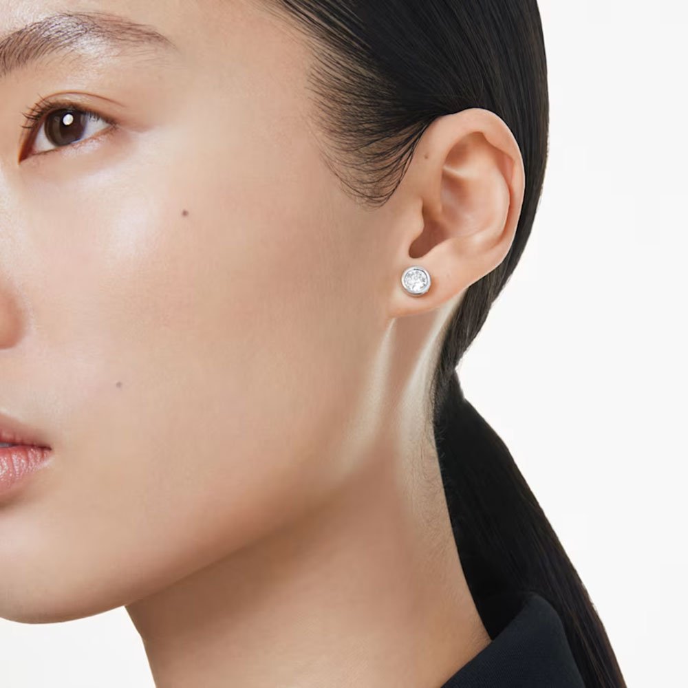 Swarovski Imber stud earrings, Round cut, White, Rhodium plated 5696073