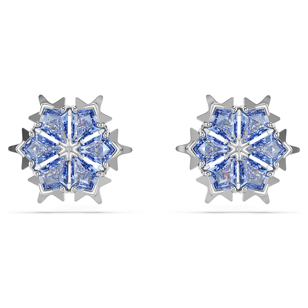 Swarovski Magic stud earrings Snowflake, Blue, Rhodium plated 5734242