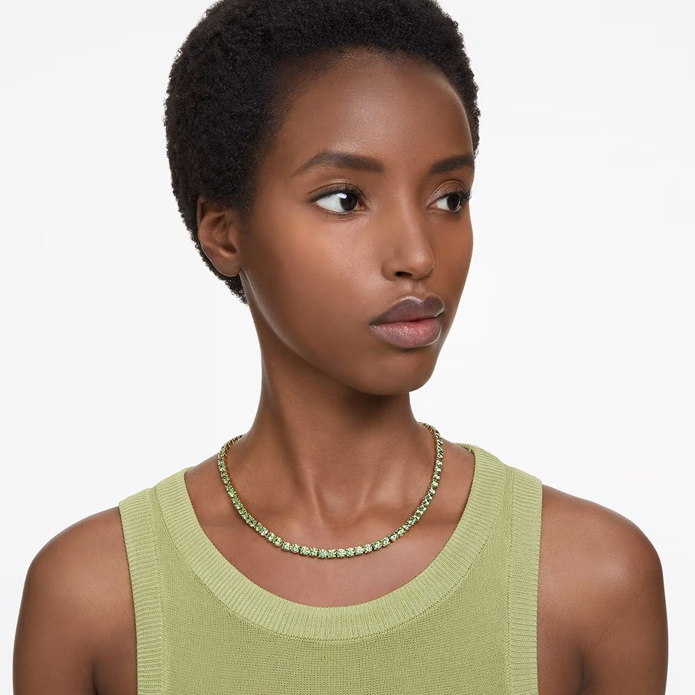 Swarovski Matrix Tennis necklace Round cut, Medium, Green, Gold-tone plated 5661189 (2)
