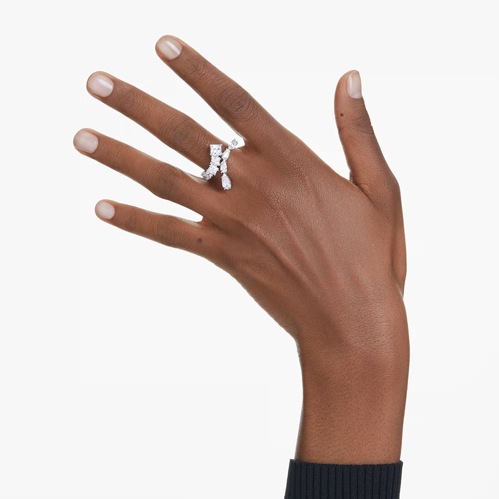 Swarovski Matrix ring Mixed cuts, White, Rhodium plated (2)