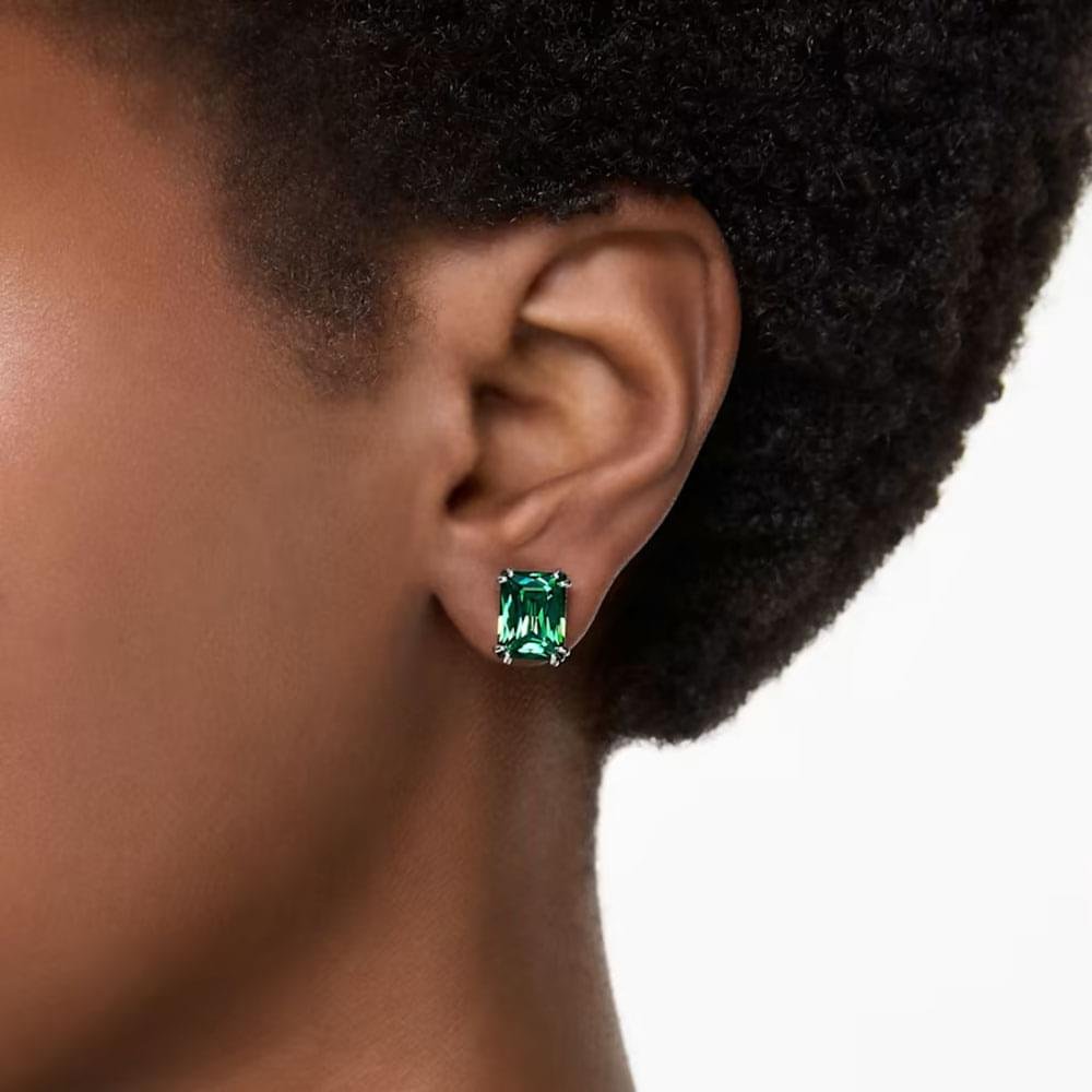 Swarovski Matrix stud earrings Rectangular cut, Green, Gold-tone plated 5677142 (2)