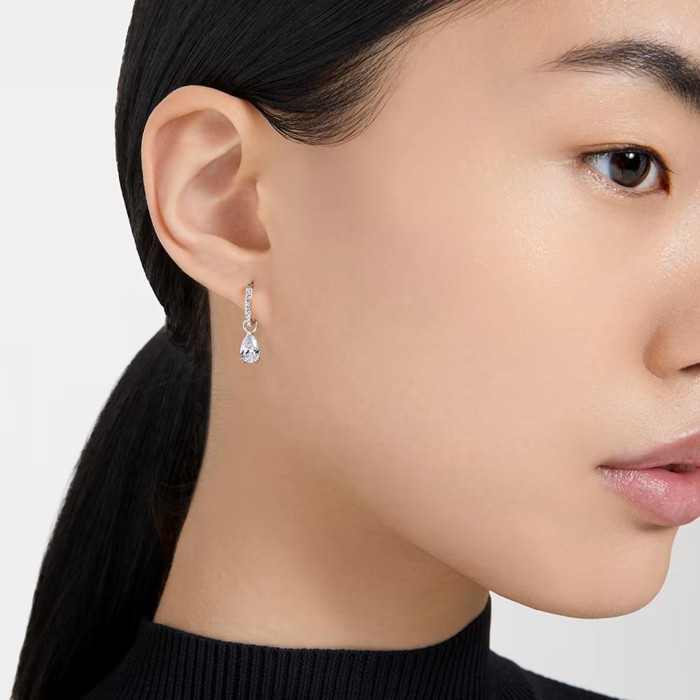 Swarovski Millenia hoop earrings Pear cut, White, Rhodium plated 5636716 (2)
