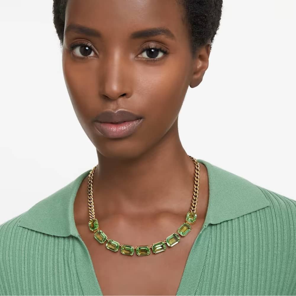 Swarovski Millenia necklace Octagon cut, Green, Gold-tone plated 5671255