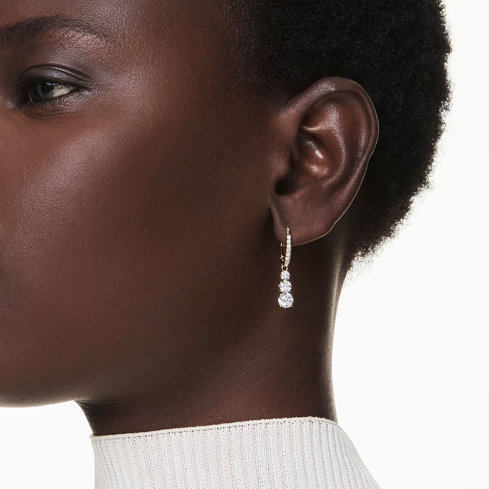 Swarovski Stilla Attract hoop earrings Round cut, White, Gold-tone plated 5723300 (2)