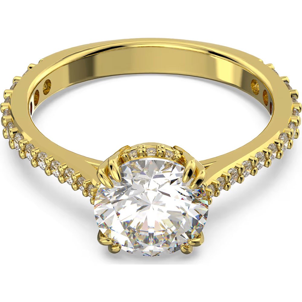 Swarovski Stilla cocktail ring, Round cut, Pavé, White, Gold-tone plated