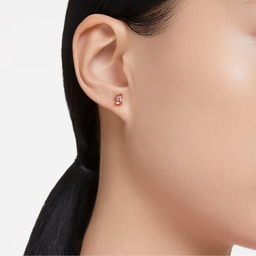 Swarovski Stilla stud earrings Rectangular cut, Pink, Rose gold-tone plated 5639136 (3)