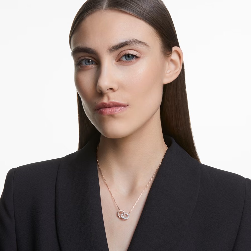 Swarovski Stone necklace Intertwined circles, White, Rose gold-tone plated 5414999 (2)