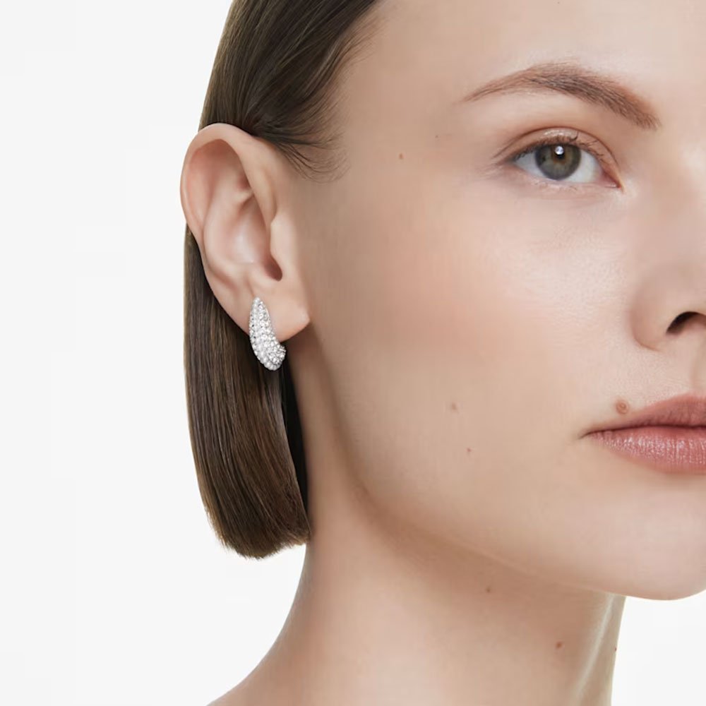 Swarovski Sublima drop earrings, Crystal pearl, Round cut, White, Rhodium plated 5692107