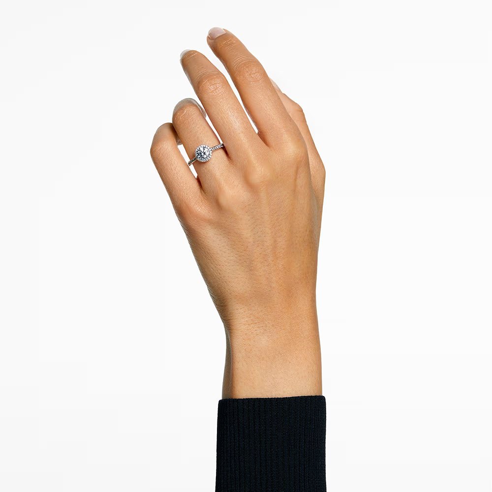 Swarovski Una cocktail ring, Round cut, Pavé, White, Rhodium plated (2)