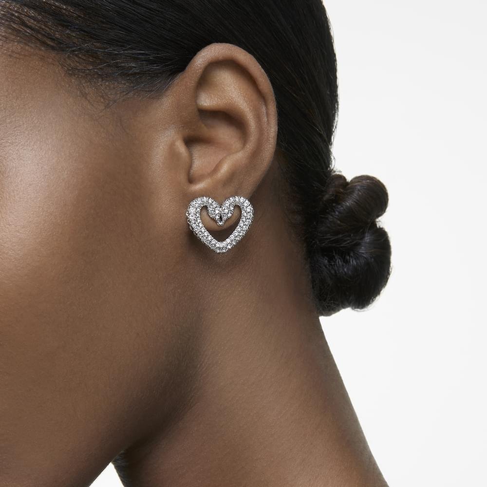 Swarovski Una stud earrings Heart, Medium, White, Rhodium plated 5625535 (3)